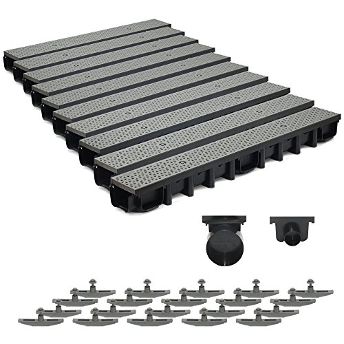 10m Entwässerungsrinne für modulares System A15 98mm, komplett Stegrost Kunststoff, Grau Decor von ZMMMAXPOL