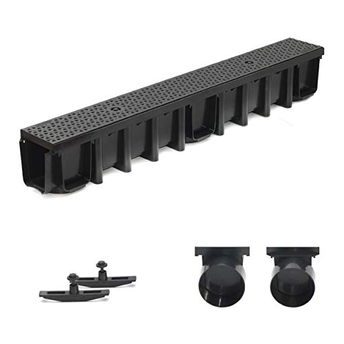 1m Entwässerungsrinne Terrassenrinne, System A15 148mm Stegrost Kunststoff, schwarz-decor, komplett SET von ZMMMAXPOL