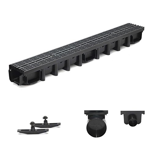 1m Entwässerungsrinne für modulares System A15 98mm, komplett Stegrost Kunststoff, Schwarz Line von ZMMMAXPOL