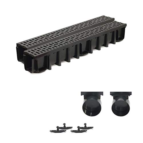 2m Entwässerungsrinne Terrassenrinne, System A15 148mm Stegrost Kunststoff, schwarz-classic, komplett SET von ZMMMAXPOL