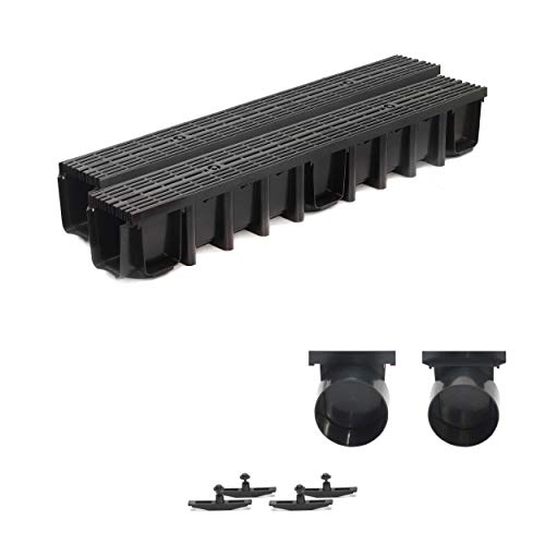 2m Entwässerungsrinne Terrassenrinne, System A15 148mm Stegrost Kunststoff, schwarz-line, komplett SET von ZMMMAXPOL