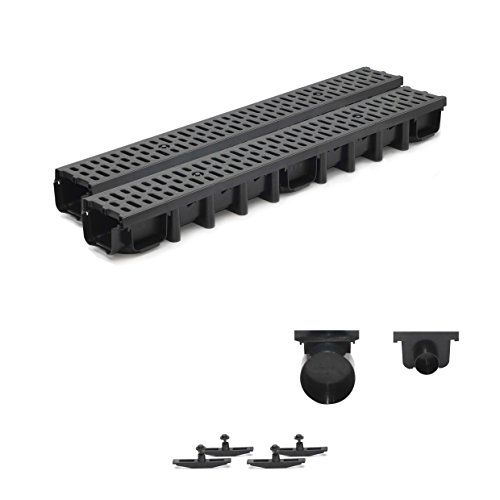 2m Entwässerungsrinne für modulares System A15 98mm, komplett Stegrost Kunststoff, Schwarz Classic 2m Entwässerungsrinne für modulares System A15 98mm, komplett Stegrost Kunststoff, Schwarz Classic von ZMMMAXPOL