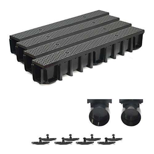 4m Entwässerungsrinne Terrassenrinne, System A15 148mm Stegrost Kunststoff, schwarz-decor, komplett SET von ZMMMAXPOL