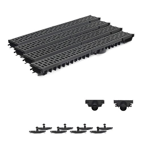 4m Entwässerungsrinne Terrassenrinne Stegrost Kunststoff komplett SET, System A15 70mm, Schwarz Classic, NEUHEIT Rinne mit integrierter Dichtung Klick System von ZMMMAXPOL