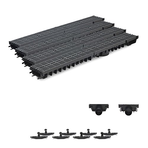 4m Entwässerungsrinne Terrassenrinne Stegrost Kunststoff komplett SET, System A15 70mm, Schwarz Line, NEUHEIT Rinne mit integrierter Dichtung Klick System von ZMMMAXPOL