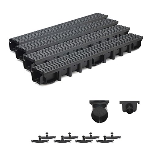 4m Entwässerungsrinne für modulares System A15 98mm, komplett Stegrost Kunststoff, Schwarz Line von ZMMMAXPOL