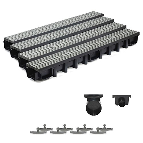 4m Entwässerungsrinne für modulares System A15 98mm, komplett Stegrost Kunststoff, Grau Line 4m Entwässerungsrinne für modulares System A15 98mm, komplett Stegrost Kunststoff, Grau Line von ZMMMAXPOL