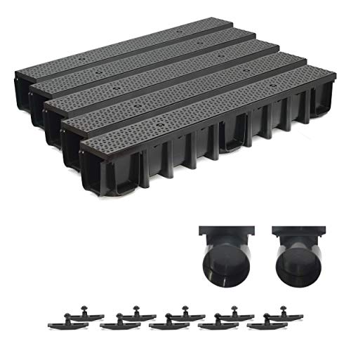5m Entwässerungsrinne Terrassenrinne, System A15 148mm Stegrost Kunststoff,schwarz-decor, komplett SET 5m Entwässerungsrinne Terrassenrinne, System A15 148mm Stegrost Kunststoff,schwarz-decor, komplett SET von ZMMMAXPOL