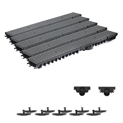 5m Entwässerungsrinne Terrassenrinne Stegrost Kunststoff komplett SET, System A15 70mm, Schwarz Decor, NEUHEIT Rinne mit integrierter Dichtung Klick System von ZMMMAXPOL