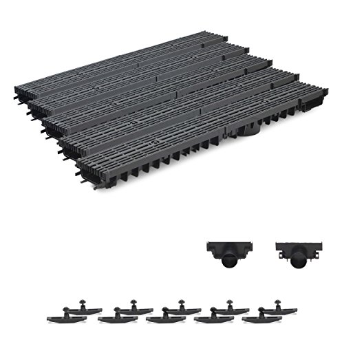 5m Entwässerungsrinne Terrassenrinne Stegrost Kunststoff komplett SET, System A15 70mm, Schwarz Line, NEUHEIT Rinne mit integrierter Dichtung Klick System von ZMMMAXPOL