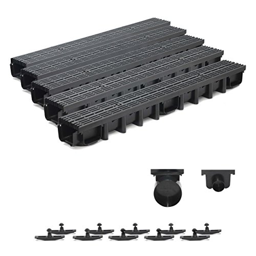 5m Entwässerungsrinne für modulares System A15 98mm, komplett Stegrost Kunststoff, Schwarz Line von ZMMMAXPOL
