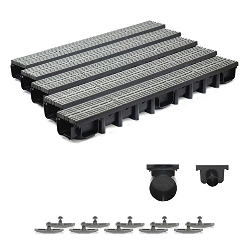 5m Entwässerungsrinne für modulares System A15 98mm, komplett Stegrost Kunststoff, Grau Line 5m Entwässerungsrinne für modulares System A15 98mm, komplett Stegrost Kunststoff, Grau Line von ZMMMAXPOL