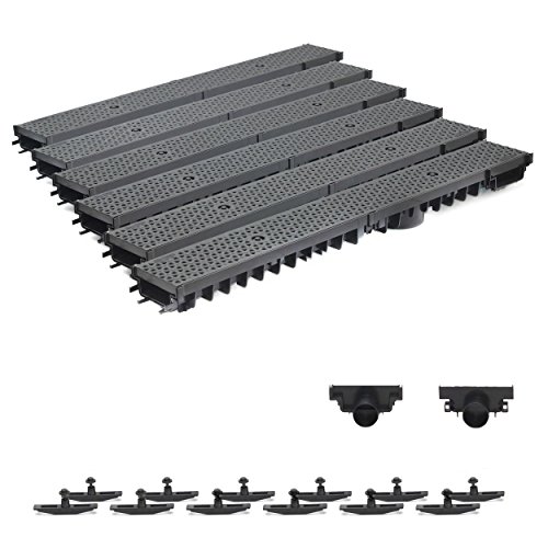 6m Entwässerungsrinne Terrassenrinne Stegrost Kunststoff komplett SET, System A15 70mm, Schwarz Decor, NEUHEIT Rinne mit integrierter Dichtung Klick System von ZMMMAXPOL