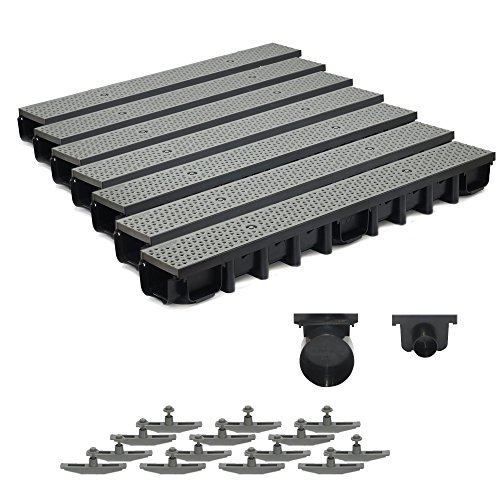 7m Entwässerungsrinne für modulares System A15 98mm, komplett Stegrost Kunststoff, Grau Decor von ZMMMAXPOL