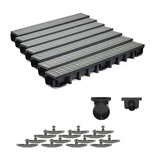 7m Entwässerungsrinne für modulares System A15 98mm, komplett Stegrost Kunststoff, Grau Line von ZMMMAXPOL
