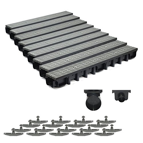9m Entwässerungsrinne für modulares System A15 98mm, komplett Stegrost Kunststoff, Grau Line von ZMMMAXPOL