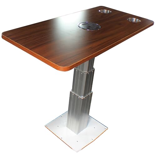 Abnehmbarer Marinetisch mit 2 Getränkehaltern, verstellbar, 33–76 cm/13–30 Zoll, Sockel aus Aluminiumlegierung und Holz (weiß)(Yellow) von ZMQU