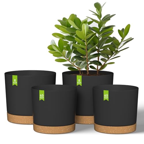 ZMTECH Selbstbewässernde Blumentöpfe aus Kunststoff, mit Drainagelöchern und Untersetzern, dekorativ, modern, für Innen- und Außenbereich, Haus, Garten, 16,5 cm und 20 cm, 4 Stück von ZMTECH