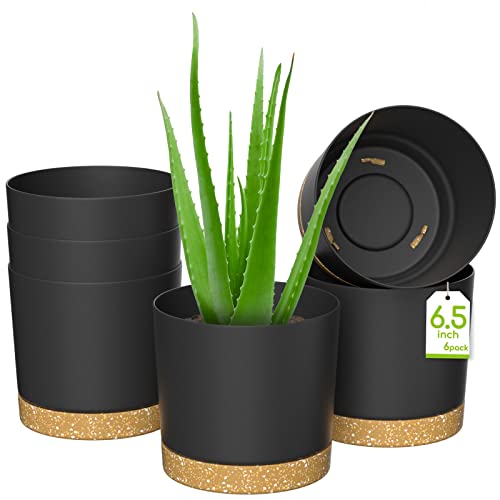 ZMTECH Ф16,5cm Blumentöpfe, 6er-Set, Selbstbewässernder Plastik Übertopf mit Abflussloch und Untertasse, Moderner Dekorativer Pflanztopf für Innen- und Außenbereich Zimmerpflanzen, Sukkulenten - Grau von ZMTECH