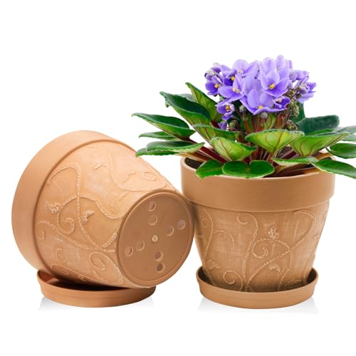 ZMTECH 20 cm Blumentopf mit untersetzer, 8 Zoll Kunststoff Terrakotta-Look Pflanzkübel mit Drainagelöchern, Rund Medium übertopf für Innen Draußen Kräuterhaus Pflanzen (2er-Set) von ZMTECH