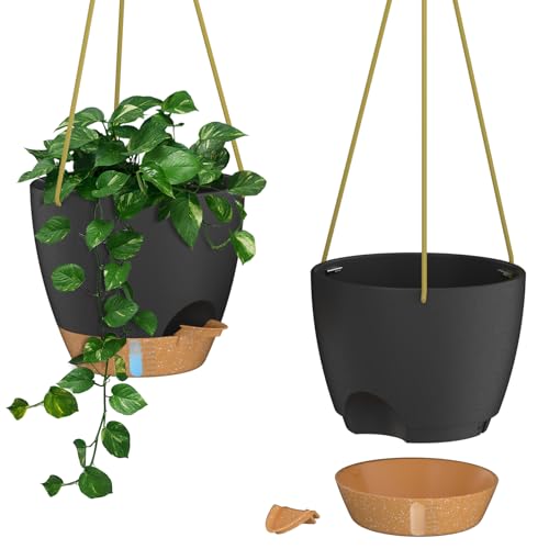 ZMTECH 20cm Blumenampel Hängend Blumentopf Hängeampel Kunststoff Hängeampel für Pflanzen Für Innen Außen Zimmer, Decken, Balkon Und Garten(Set of 2, Schwarz) von ZMTECH
