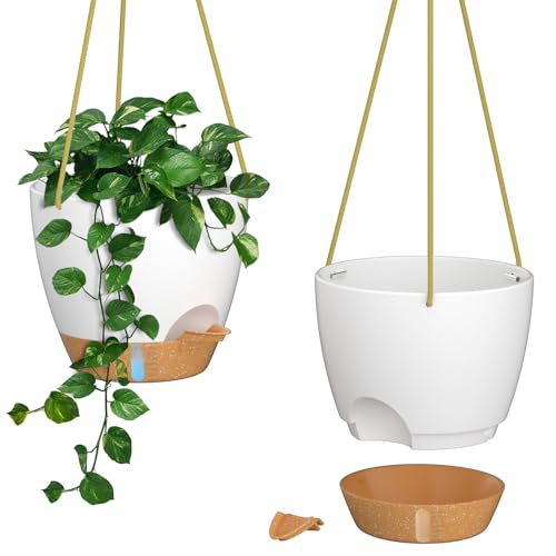 ZMTECH 20cm Blumenampel Hängend Blumentopf Hängeampel Kunststoff Hängeampel für Pflanzen Für Innen Außen Zimmer, Decken, Balkon Und Garten(Set of 2, Weiß) von ZMTECH