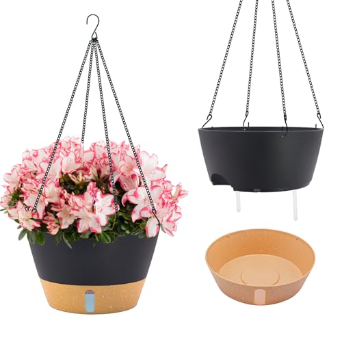 ZMTECH 30cm Selbstbewässernder Pflanztopf Hängend, 2er-Set, Blumentopf mit Untersetzer, Wasserstand-Fenster & Drainagelöchern für Innen- und Draussen, Dunkelgrau von ZMTECH