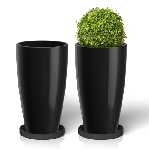 ZMTECH 53 cm Hohe Pflanzentöpfe für Drinnen und Draußen, Große Pflanzgefäße mit Abflusslöchern, Kunststoff-Rundtöpfe für die Vorderveranda, Terrasse und Garten (Schwarz, 2er-Set) von ZMTECH