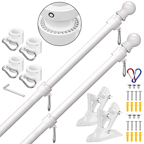 ZMTECH Fahnenmast Kit für Haus 1,8m(6FT) Fahnestange mit Halterung für Flagge, Edelstahl Flaggenmast für Außenhaus Garten Yard, Wohn- oder kommerzielle Fahnenmasten Kit (No Flagge, 2er-Set, Weiß) von ZMTECH