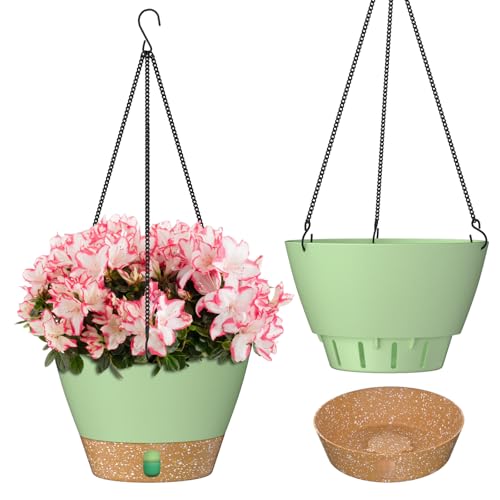 ZMTECH Hängetopf für Pflanzen, 20cm Blumentopf Ampel Hängend, Kunststoff Hänge Blumentopf mit Untersetzer für Außen Draußen Deko für Garten Balkon Wohnzimmer(2er-Set, Grün) von ZMTECH
