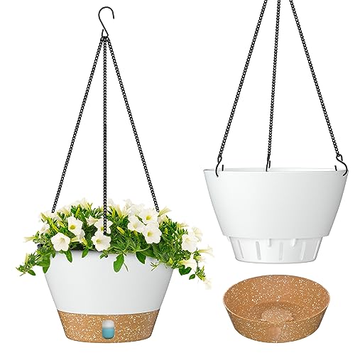 ZMTECH Hängetopf für Pflanzen, 20cm Blumentopf Ampel Hängend, Kunststoff Hänge Blumentopf mit Untersetzer für Außen Draußen Deko für Garten Balkon Wohnzimmer(2er-Set, Weiß) von ZMTECH
