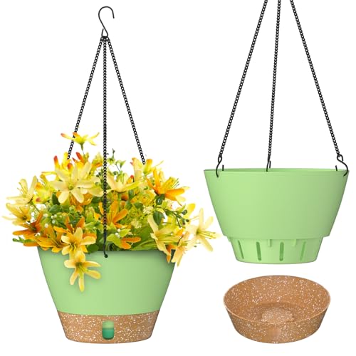 ZMTECH Hängetopf für Pflanzen, 25cm Blumentopf Ampel Hängend, Kunststoff Hänge Blumentopf mit Untersetzer für Außen Draußen Deko für Garten Balkon Wohnzimmer(2er-Set, Grün) von ZMTECH