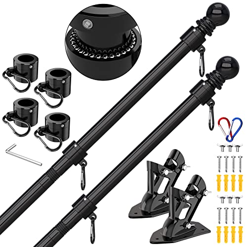 ZMTECH Fahnenmast Kit für Haus, 1,8m(6FT) Fahnestange mit Halterung für Flagge, Edelstahl Flaggenmast für Außenhaus Garten Yard, Wohn- oder kommerzielle Fahnenmasten Kit (No Flagge, Schwarz, 2er-Set) von ZMTECH