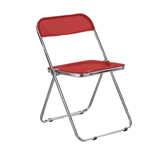 ZMTGLTG Transparenter Acryl-Klappstuhl, Ankleidehocker Mit Rückenlehne, Metall-Galvanikbeine, Stabile Tragfähigkeit(Red) von ZMTGLTG