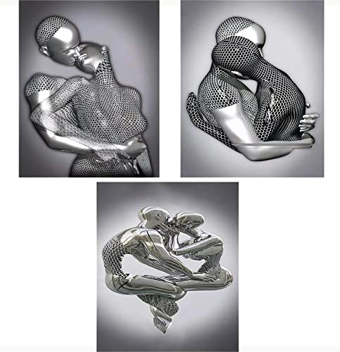 ZMURED 3D-Wandkunst Dekor Kunstwerk Figur Statue Moderne Kunst Leinwand Gemälde, große Wandkunst für Badezimmer Schlafzimmer Dekoration (3 Stück Hug Kiss) von ZMURED