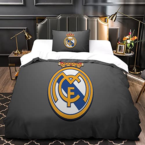 ZMYJTO Bettwäsche-Set Real Madrid CF Bettbezug Fußball-Weltmeisterschaft für Jungen, Kinder, Tagesdecke, Tagesdecke für Teenager, weich, Reißverschluss von ZMYJTO