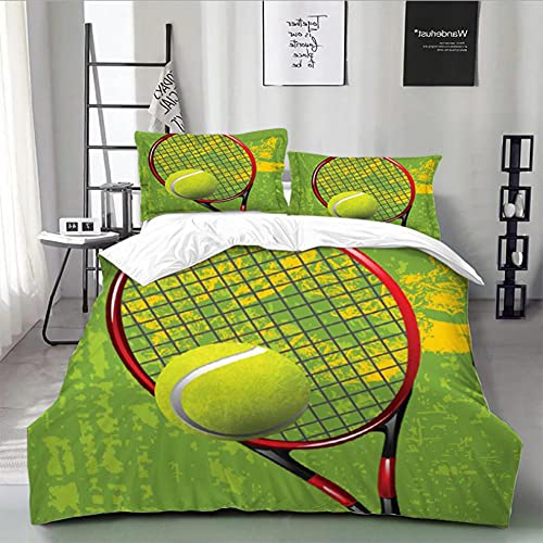 Bettwäsche 135x200 cm Grünes Tennis Microfaser weiche Flauschige mit Reißverschluss Bettbezug Set und 2 Kissenbezug 80×80cm 3 teilig Modern Bedrucktes Bettwäsche Set von ZMZDHK