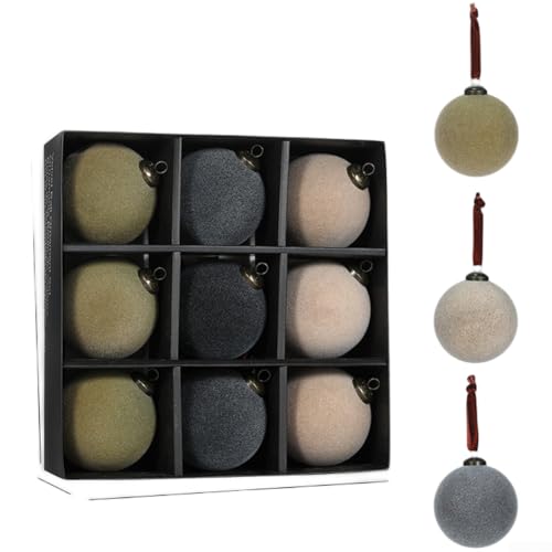 9 Stück Vintage Samt beflockte Weihnachten für Baum hängende Ornamente Kugeln 8 cm Durchmesser für Urlaub Home Decor (C) von ZMdooreasy