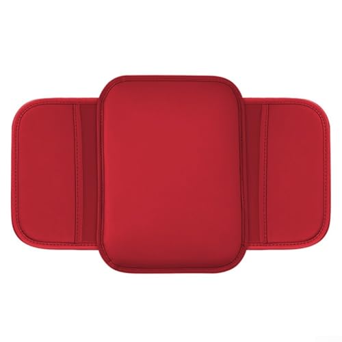 Mittelkonsole Armlehne Pad mit Erhöhung und Aufbewahrungstaschen, aus atmungsaktivem PU-Leder, entworfen für verbesserte Unterstützung und bequemen Zugang zu wichtigen Dingen (rot) von ZMdooreasy