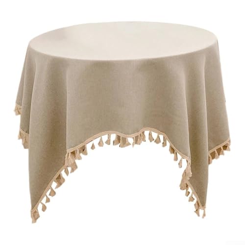Rustikale Tischdecke mit Quasten, Baumwoll-Leinen-Design, perfekt für Hochzeiten und Teetreffen (D) von ZMdooreasy