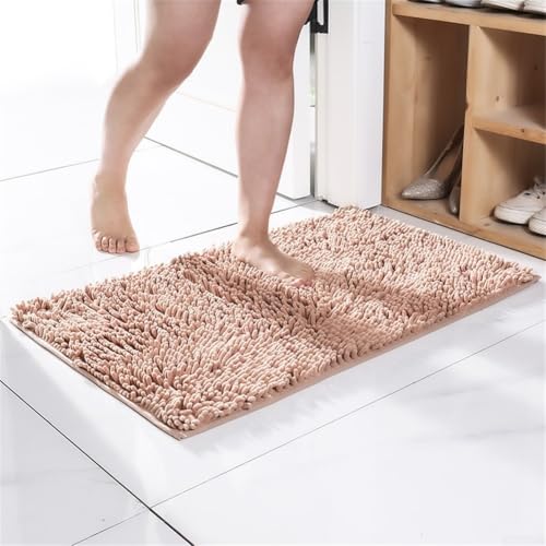 Rutschfeste Chenille-Badematte mit rutschfester TPR-Unterseite, saugfähig für Dusche, Bad oder Küche, um Bereiche trocken und sicher zu halten (Kamel) von ZMdooreasy