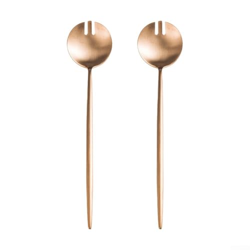 Servierbesteck Set mit 2 Salatgabeln mit langem Griff aus rostfreiem Edelstahl 304 zur Verwendung (Roségold) von ZMdooreasy
