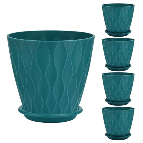Stilvolle 15,2 cm Pflanzgefäße Set mit 5 Stück mit Bewässerungssystem, um Ihr Haus und Garten zu verschönern (Seeblau) von ZMdooreasy