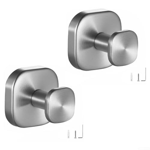 ZMdooreasy 2 Stück Edelstahl Badezimmer Haken Wandmontage Kleiderhaken Metall Bademantel Kleiderbügel Rostbeständig Handtuchhalter Platzsparende Organizer für Badezimmer Wohnzimmer (Silber) von ZMdooreasy