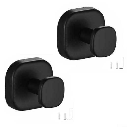 ZMdooreasy 2 Stück Edelstahl Badezimmer Haken Wandmontage Kleiderhaken Metall Bademantel Kleiderbügel Rostbeständig Handtuchhalter Platzsparende Organizer für Badezimmer Wohnzimmer (schwarz) von ZMdooreasy