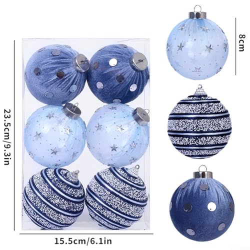 ZMdooreasy 6 Schaumstoff-Weihnachtskugeln verpackt in Stoff für Urlaubsdekoration, Ornamente mit Aufhängeschlaufen für Baum, Büro und Veranstaltungsräume (blau) von ZMdooreasy