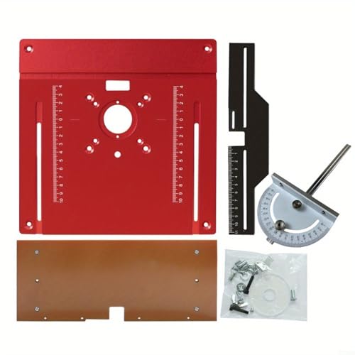 ZMdooreasy Aluminium-Legierung Oberfrästisch-Einsatzplatte mit Klappbrett für RT0700c Elektro-Trimmer, CNC-Gravierte Skala, rot 245 x 240 mm (rote Platte 3 Stück) von ZMdooreasy