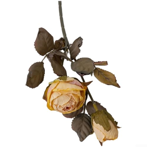 ZMdooreasy DoubleHead Stoffrosen, künstliche Blumen für Hochzeitsdekorationen, Heim-Styling und Außenbereich, mit realistischem geprägtem Blumendesign (gelb) von ZMdooreasy