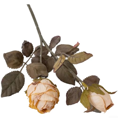 ZMdooreasy DoubleHead Stoffrosen, künstliche Blumen für Hochzeitsdekorationen, Heim-Styling und Außenbereich, mit realistischem geprägtem Blumendesign (weiß und gelb) von ZMdooreasy