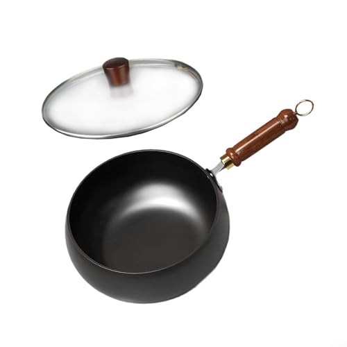 ZMdooreasy Eisentopf mit handgeschmiedeter Handwerkskunst, Design mit großem Bauch für langsames Kochen und Kochen bei hoher Hitze (24 cm Topf + Glasdeckel) von ZMdooreasy